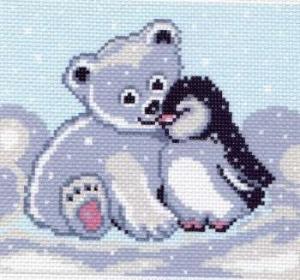 Канва с нанесенным рисунком *Медвежонок и пингвин*, Матренин Посад ― Сокровища для рукоделия