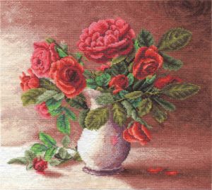 PANNA Набор для вышивания Ц-1153 *Красные розы в белом кувшине* ― Сокровища для рукоделия